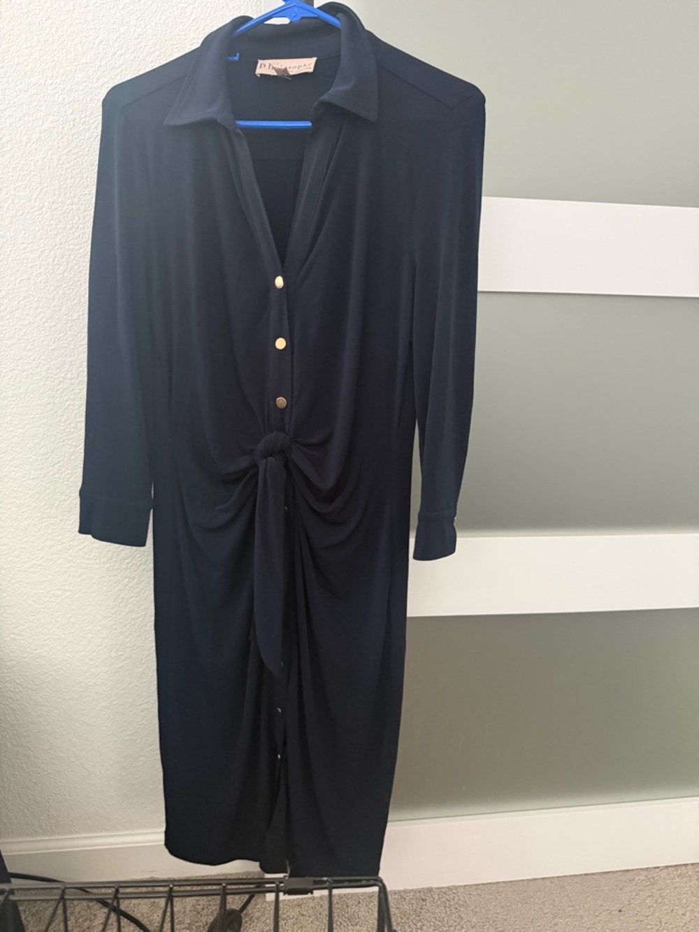 Philosophy Navy Tie-Knot Midi Shirt Dress